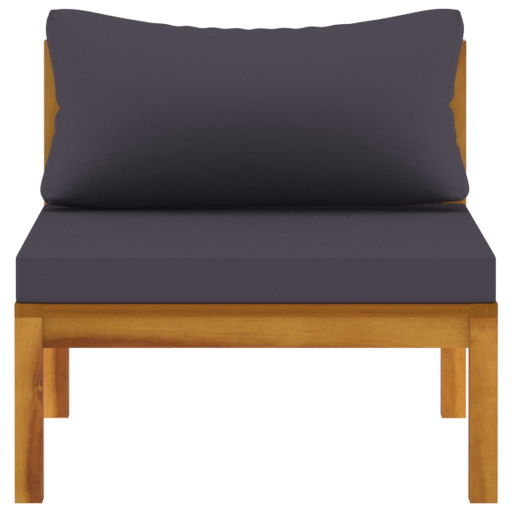 3-tlg. Garten-Lounge-Set mit Dunkelgrauen Kissen Akazienholz