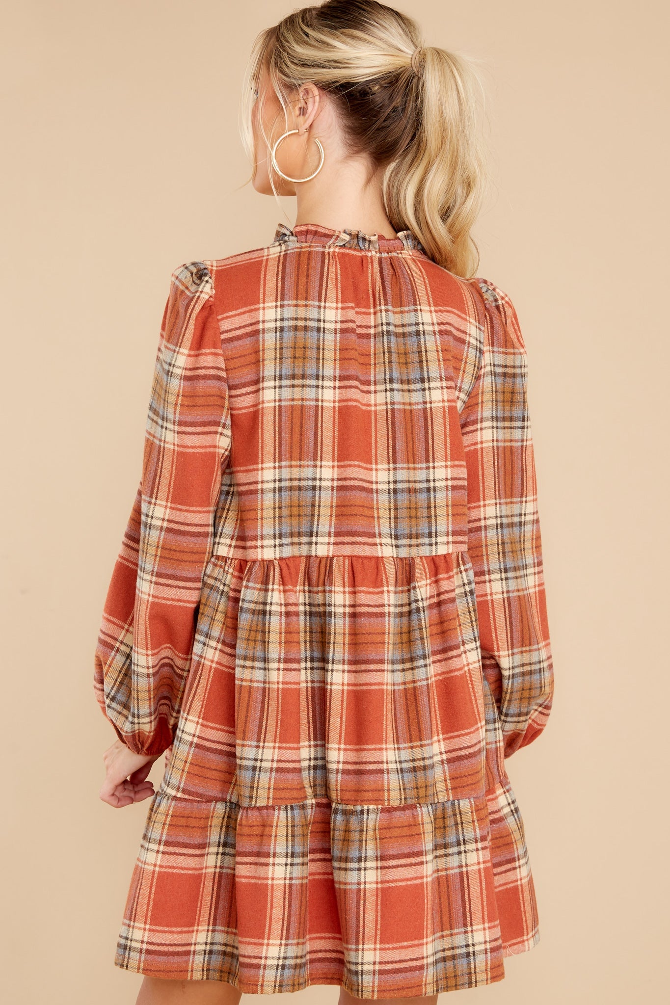 New Reputation Rust Plaid Dress