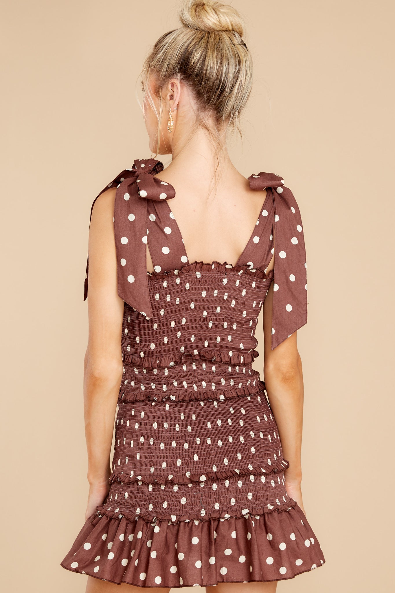A Whole Heartful Mocha Polka Dot Dress