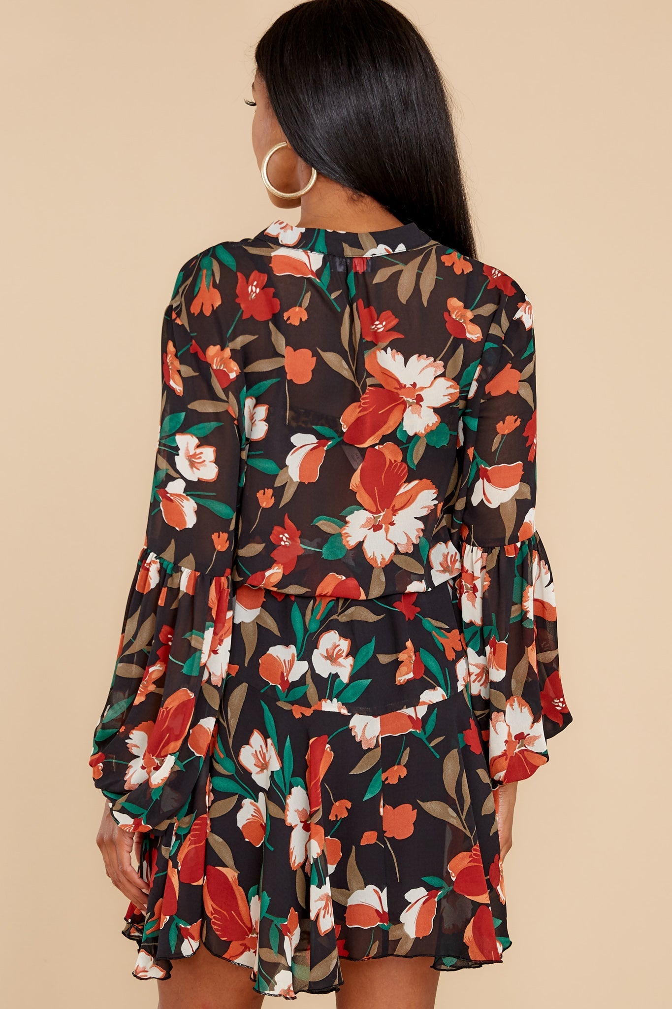 Petal Down Black And Rust Floral Print Dress