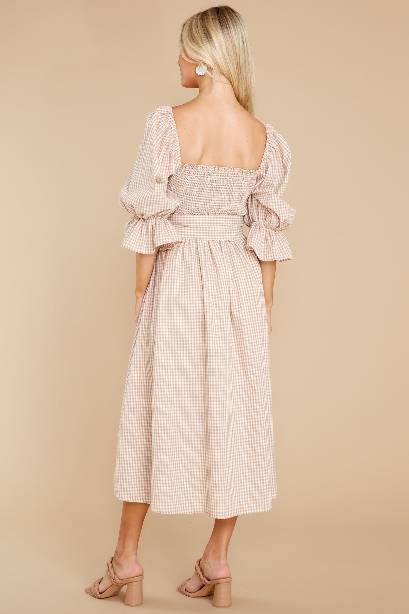 Lyrics To My Song Taupe Gingham Midi Dress
