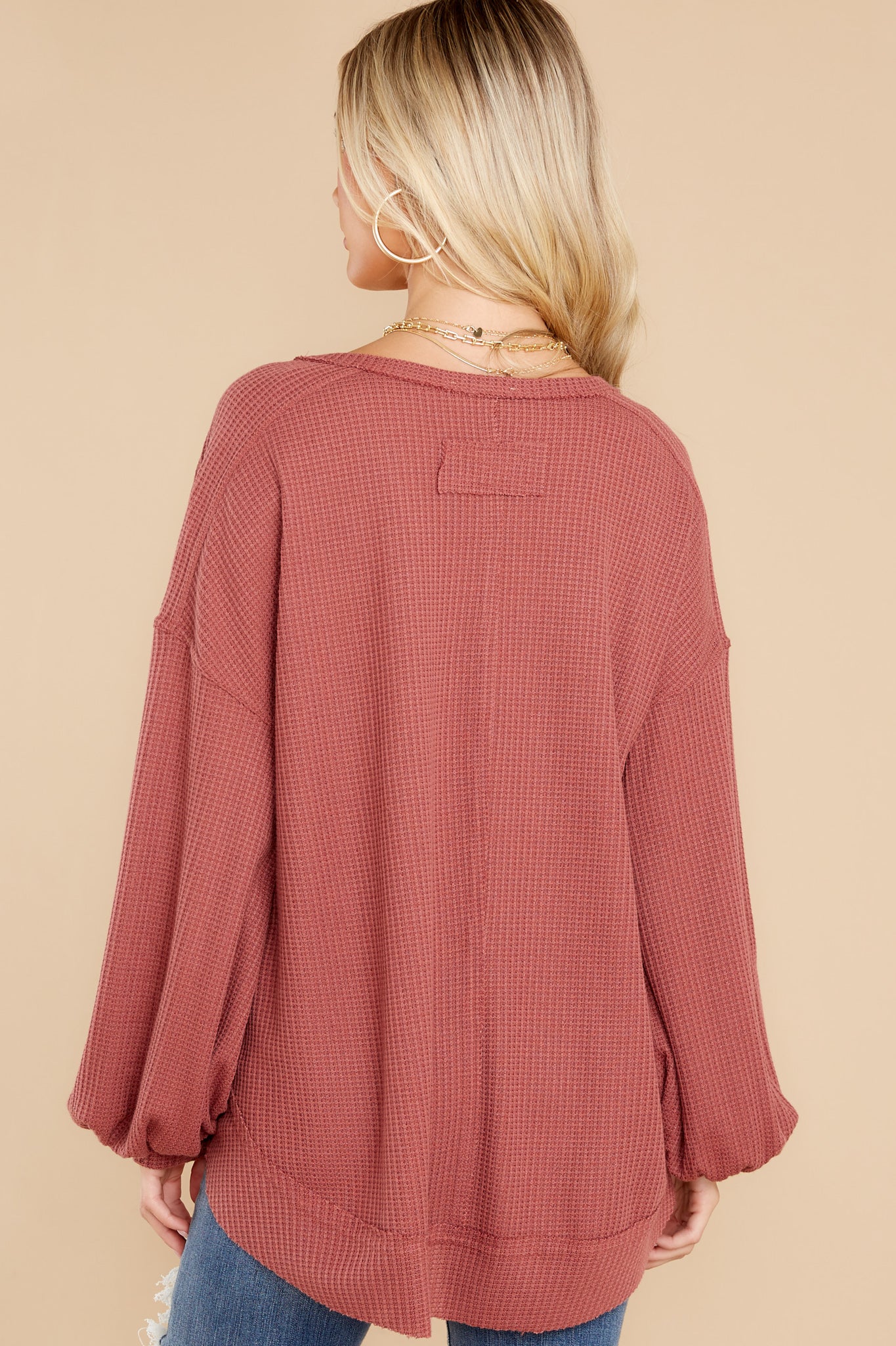 Cozy Warmth Mauve Waffle Knit Top