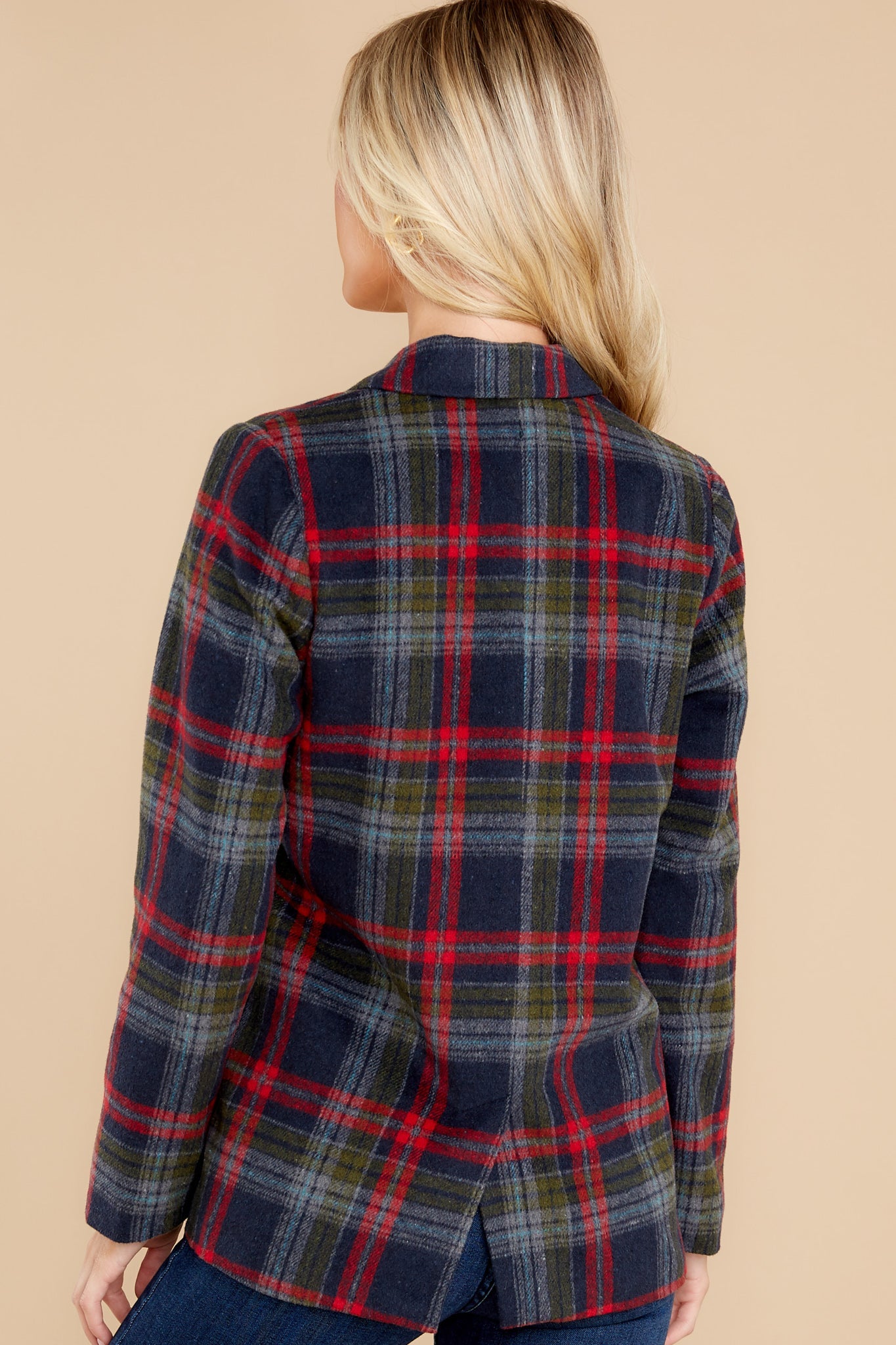 Dressed In Time Navy Plaid Blazer