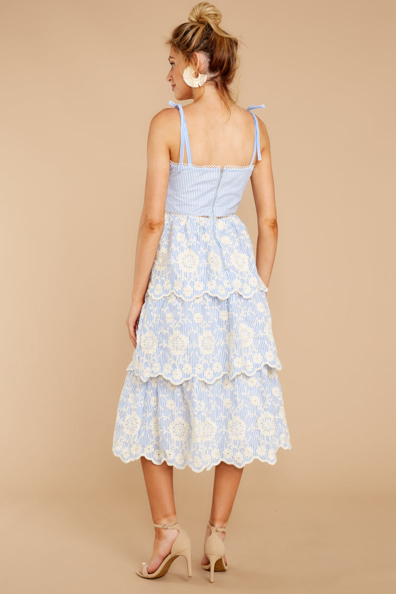 See It Go Light Blue Eyelet Midi Dress