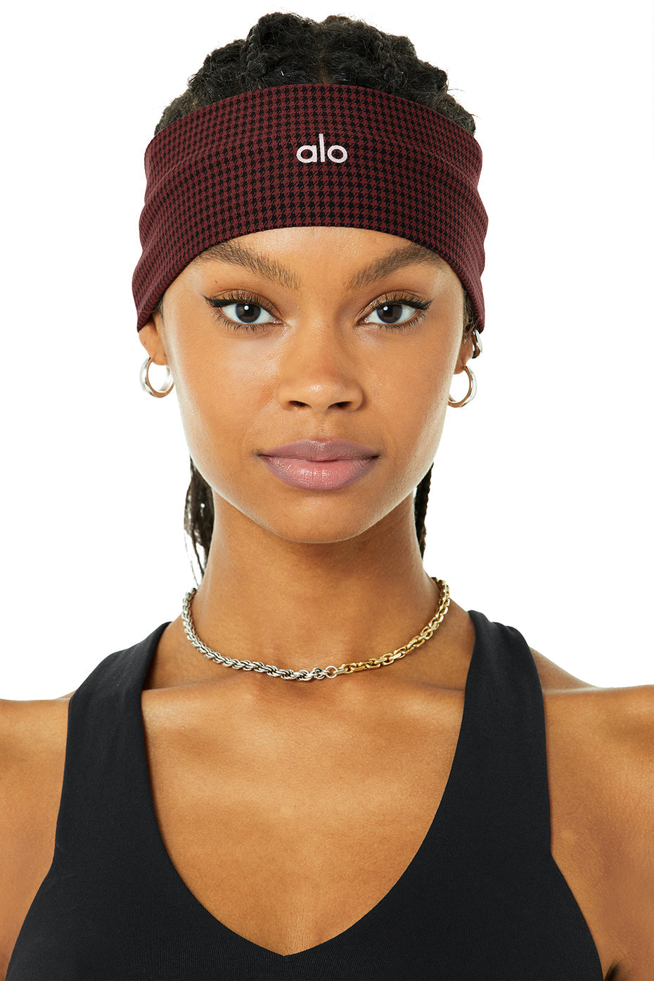 Houndstooth Headband - Cranberry/Black
