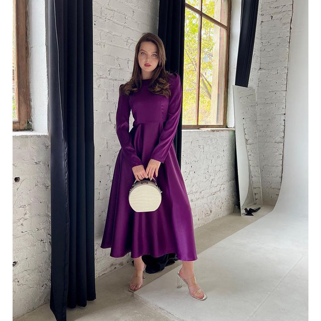 Lillie Mulberry Silk Bat-wing Shoulder Midi Dress