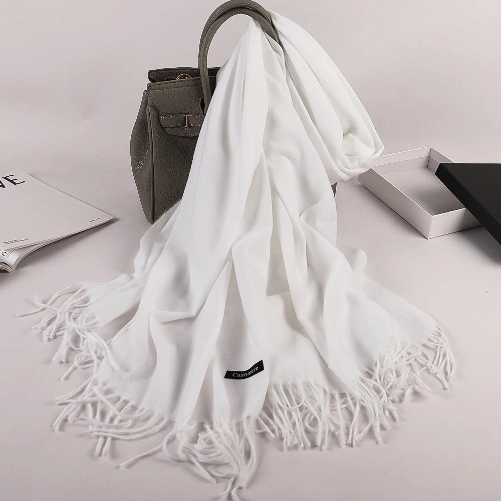 Plain Cashmere Hijabs - White