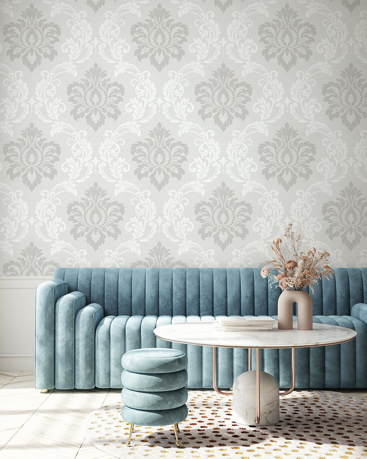 Deco Damask Cool Mist Wallpaper from Deco 2 by Collins & Company