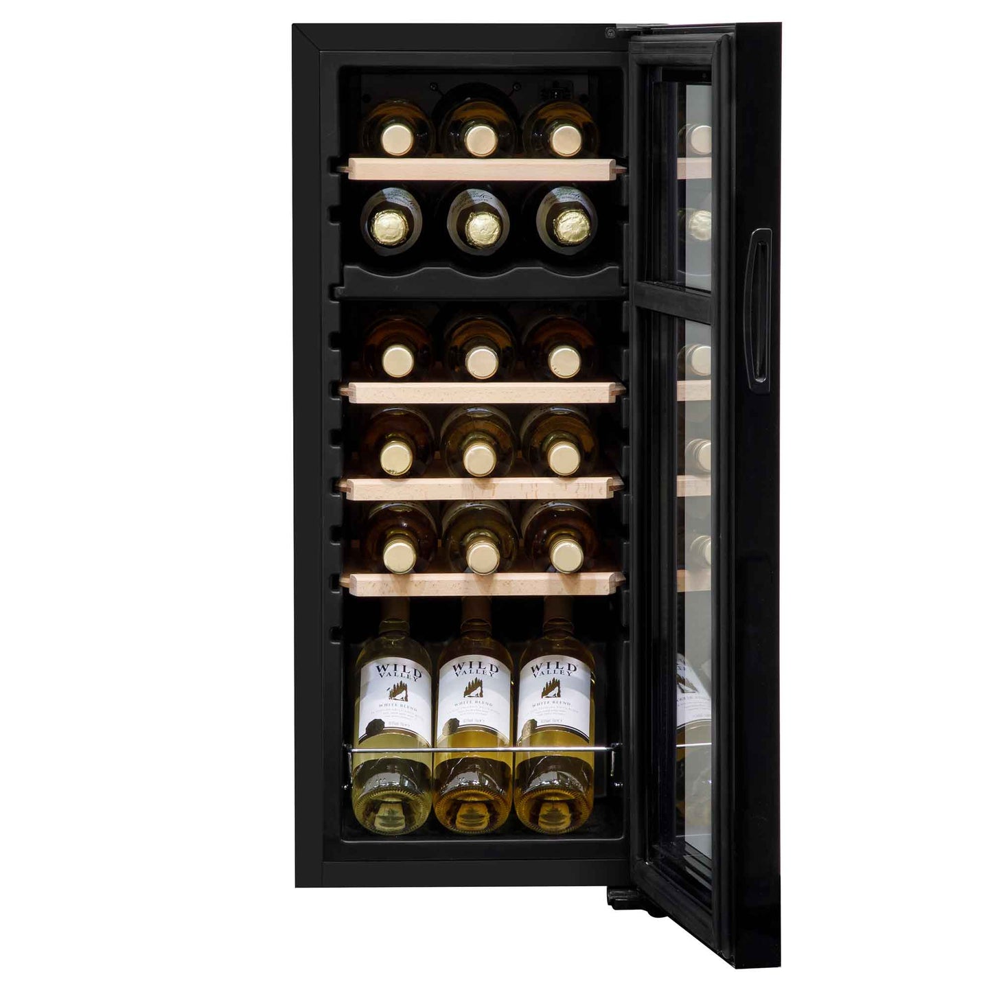 Baridi 18 Bottle Dual Zone Wine Cooler, Fridge, Touch Screen Controls, Wooden Shelves, LED - Black - DH89