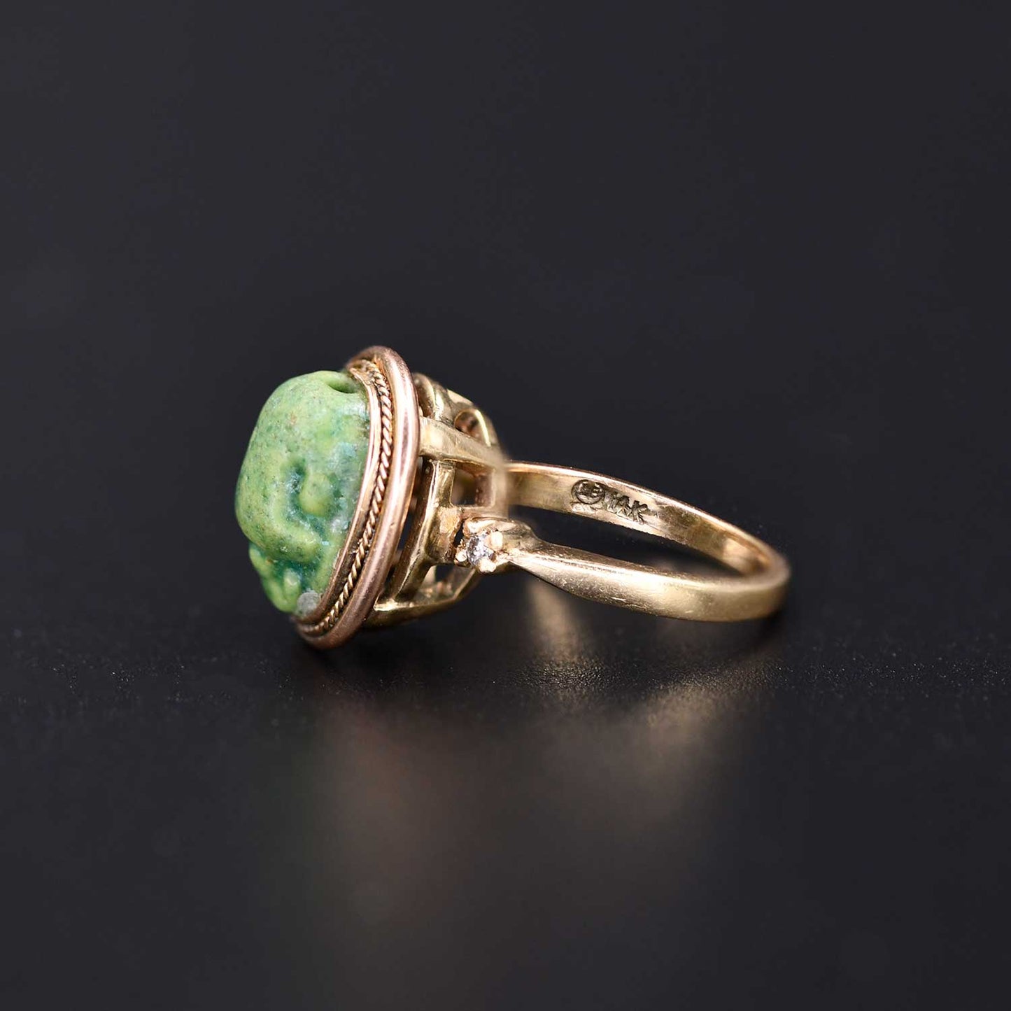 An Egyptian Green Glazed Faience Scarab, Amarna Period, ca. 1353 - 1336 BCE