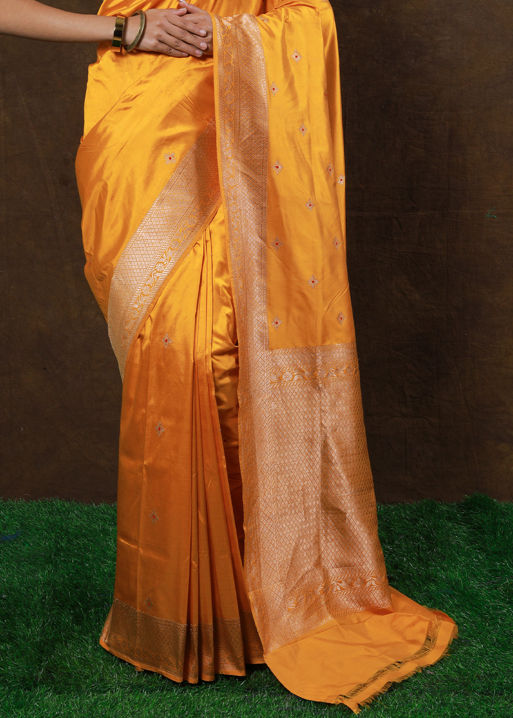 Golden Yellow Hand Woven Pure Katan Silk Saree