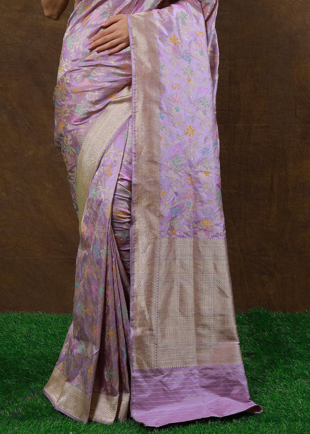 Lilac Purple Hand Woven Pure Katan Silk Saree