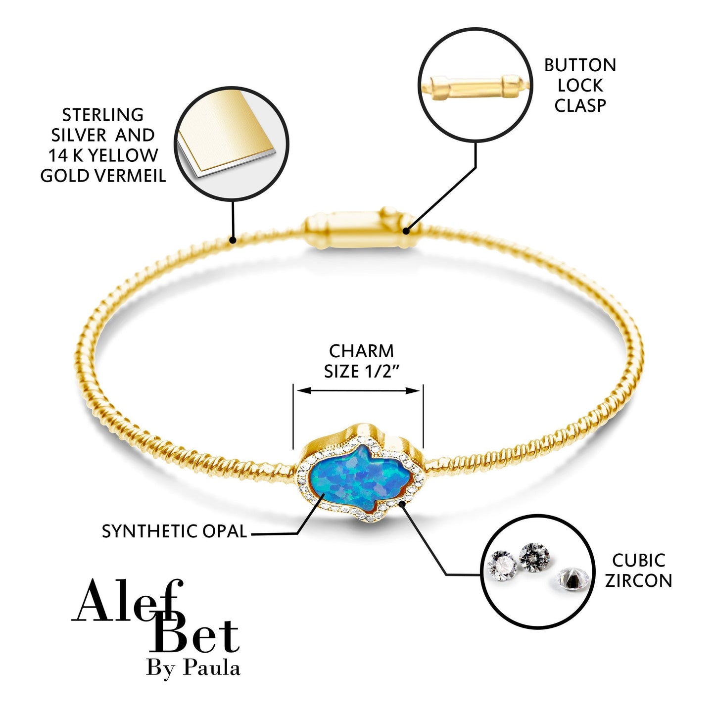 Blue Opal Hamsa Bangle Bracelet