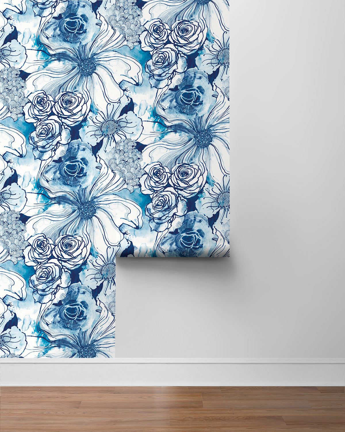 Ink Rose Peel-and-Stick Wallpaper in Celtic Blue by Harry & Grace