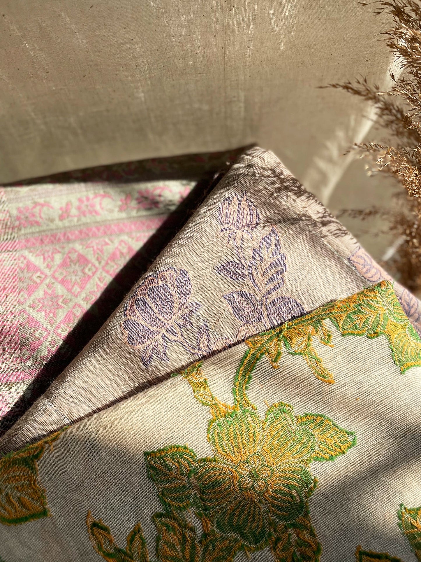 Cream Woven Jacquard Pashmina Shawl