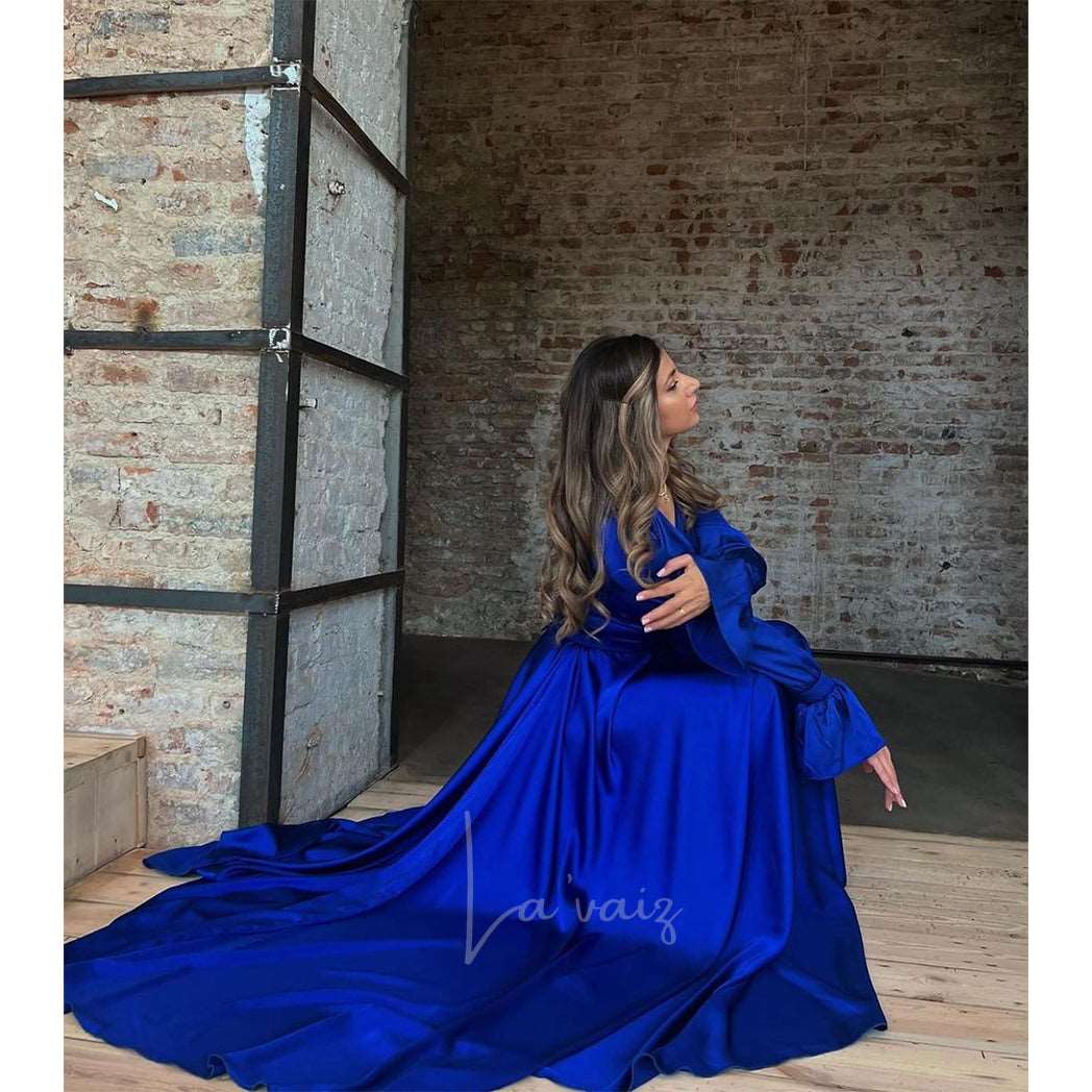 Monica Royal Blue Overlap Long-Length Maxi Dress