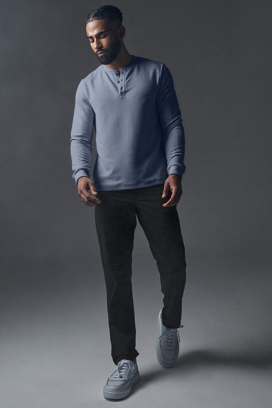 Micro Waffle Fast Break Henley - Bluestone