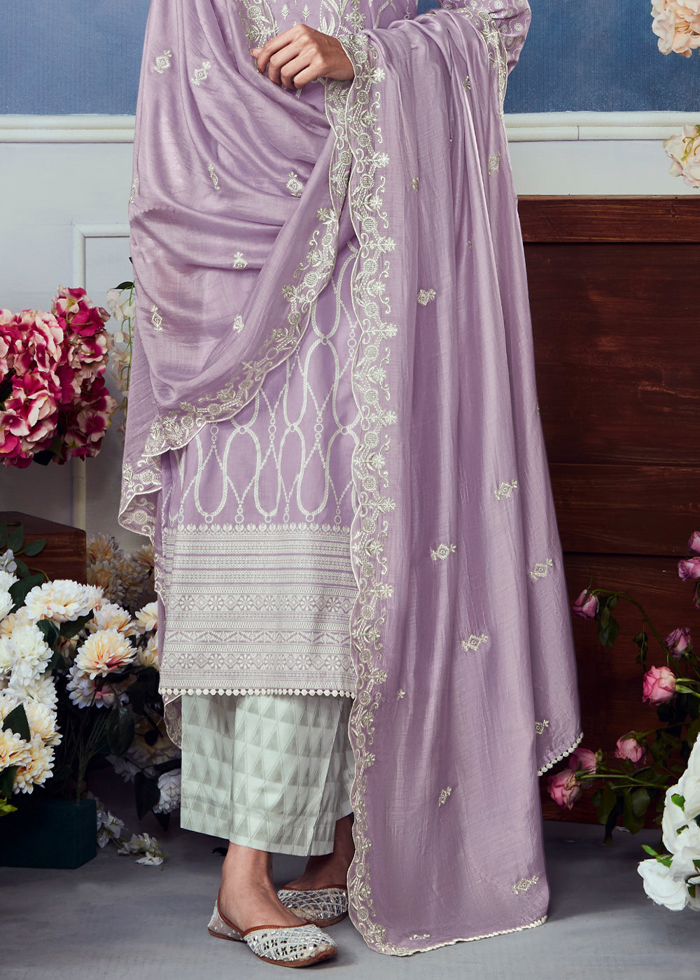 Periwinkle Purple Cotton Printed Salwar Suit With Embroidery Work: Summer Collection