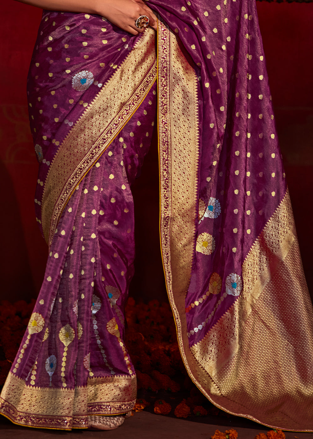 Cobalt Violet Zari Woven Khadi Silk Saree with Contrast Blouse