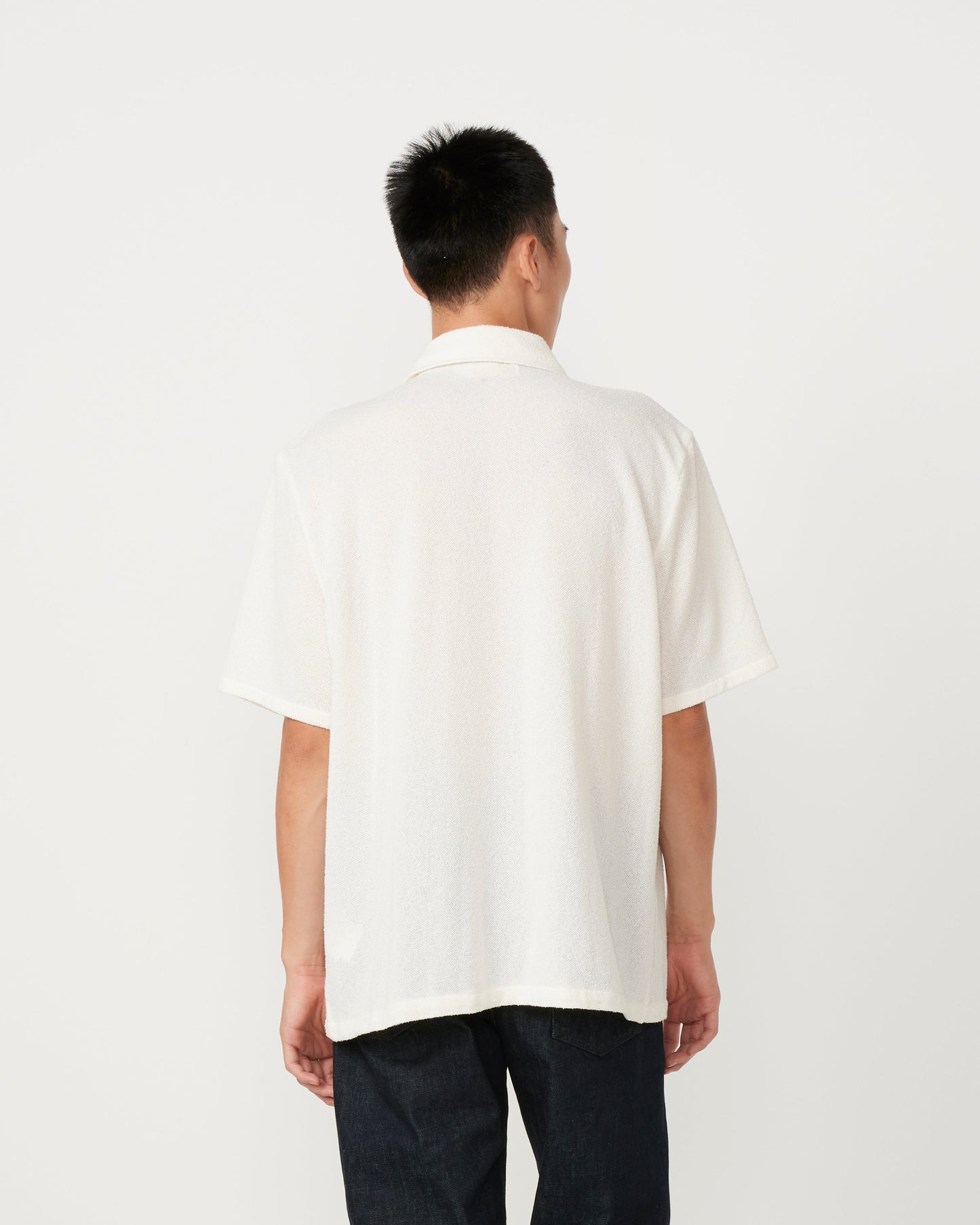 Box Short Sleeve Shirt in White Boucle