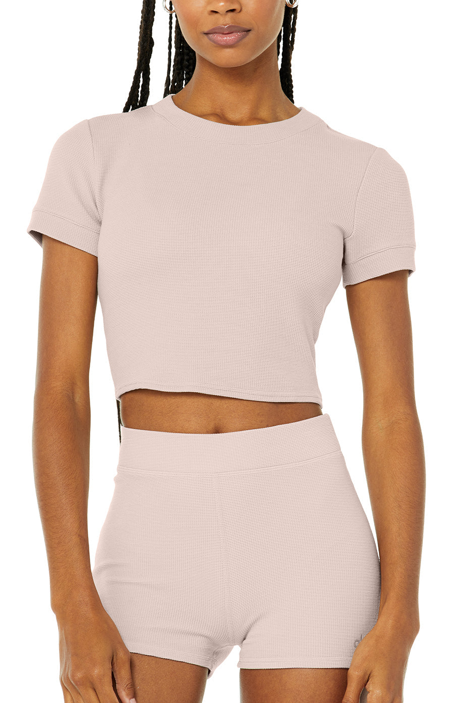 Micro Waffle Sierra Short Sleeve Top & Micro Waffle Pleasant Boyshort Set - Dusty Pink