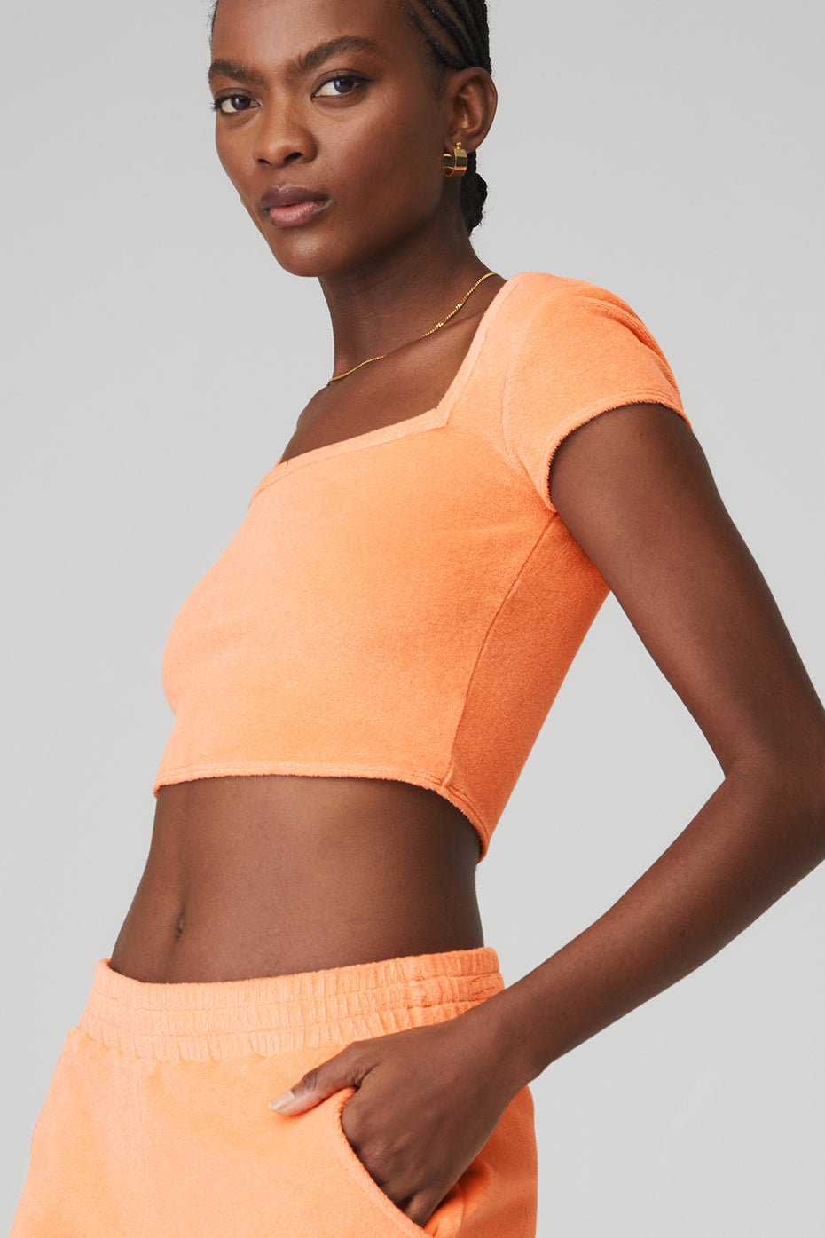 Terry Beachside Short Sleeve & Terry High-Waist Beachside Short Set - Cantaloupe