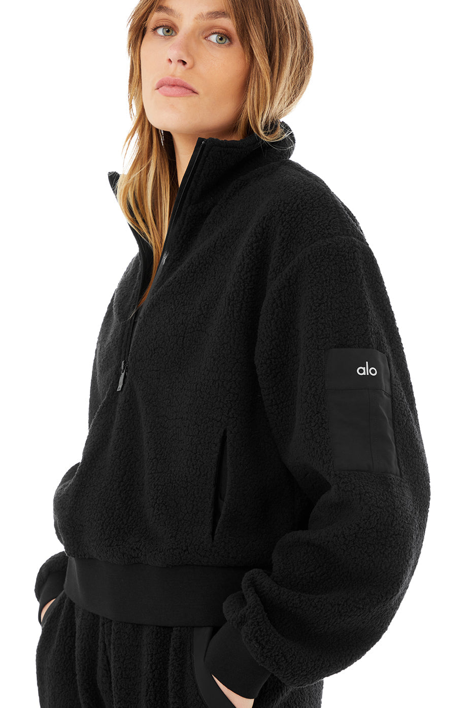 Micro Sherpa Solstice Coverup & Micro Sherpa High-Waist Solstice Sweatpant Set - Black