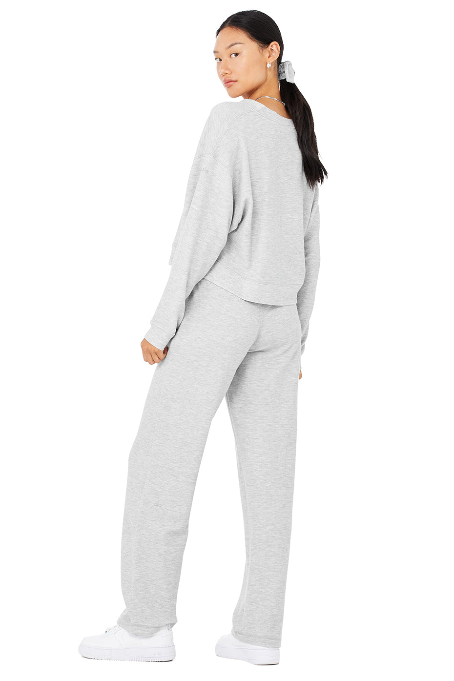 Micro Waffle Pleasant Cropped Henley & Micro Waffle High-Waist Pleasant Wide Leg Pant Set - Athletic Heather Grey