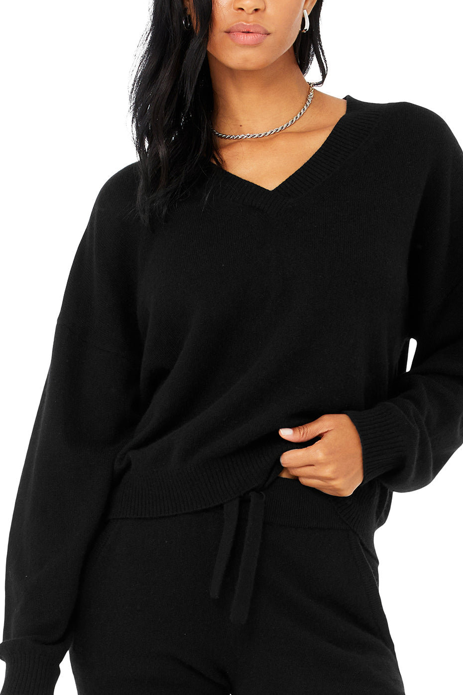 Cashmere Jet Set V-Neck Pullover & Cashmere Jet Set Pant Set - Black