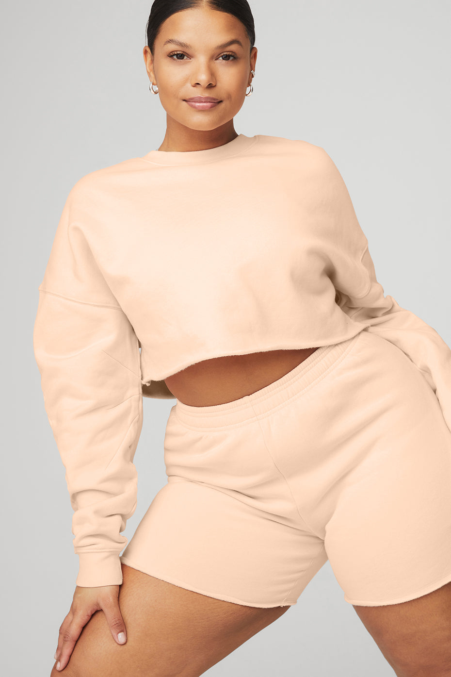 Extreme Crop Crew Neck & Gym Short Set - Peachy Glow