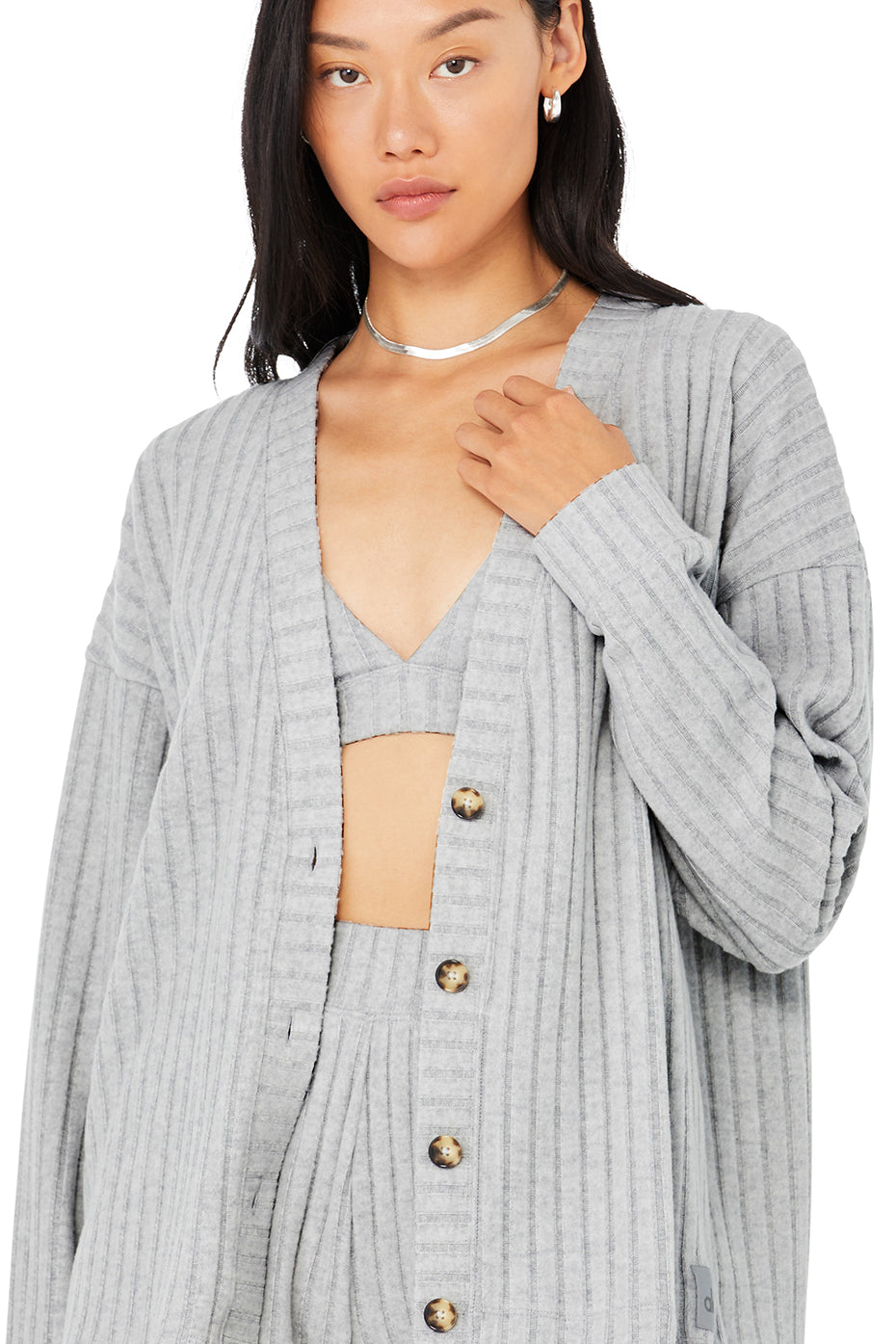 Ribbed Take Comfort Bra, Cardigan & Short Set - Athletic Heather Grey