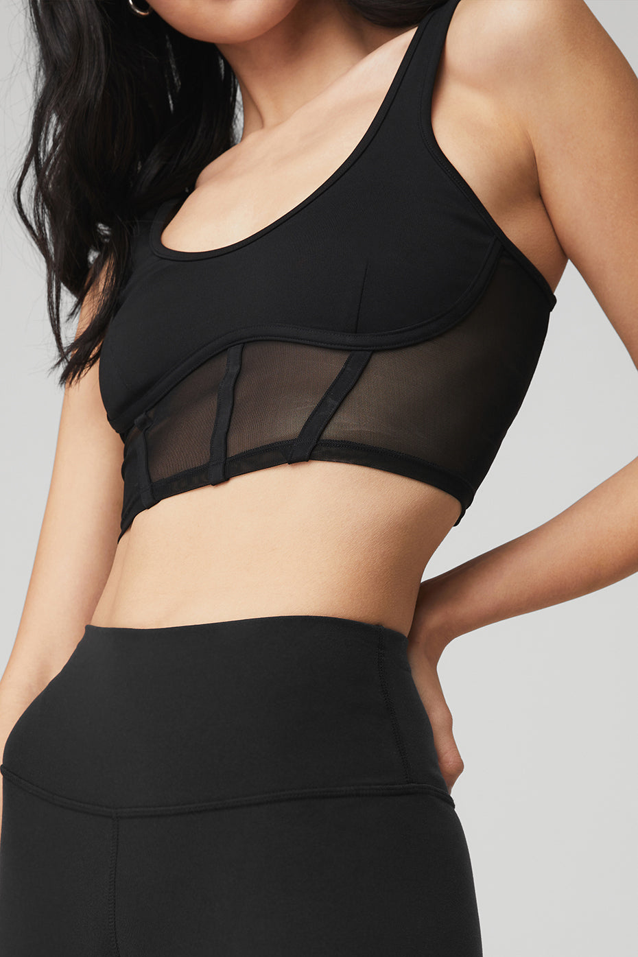 Airbrush Mesh Corset Tank & High-Waist Airbrush Legging Set - Black