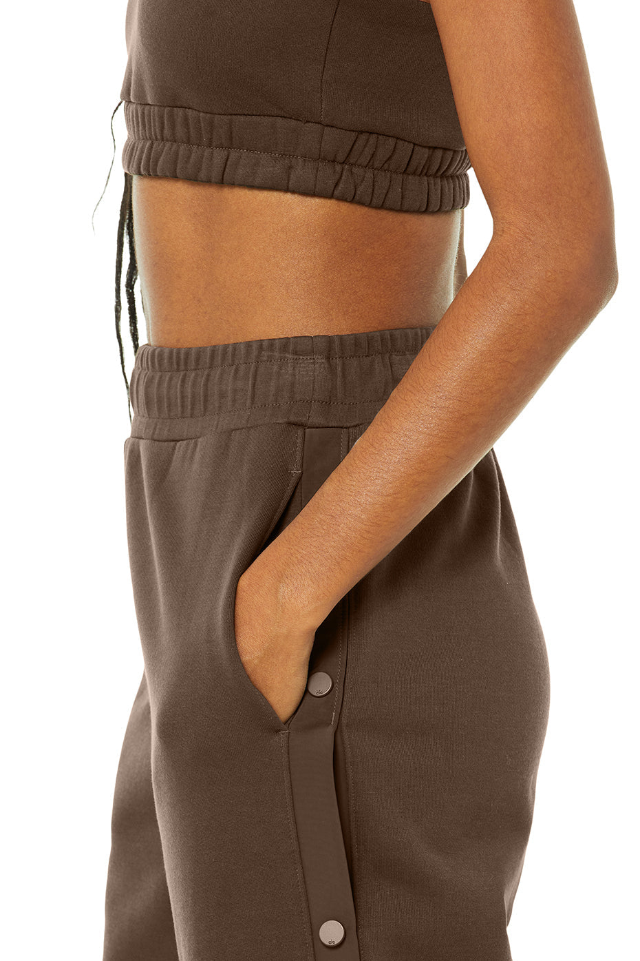 Scoop Neck Sweatshirt Bra & Courtside Tearaway Snap Pant Set - Espresso