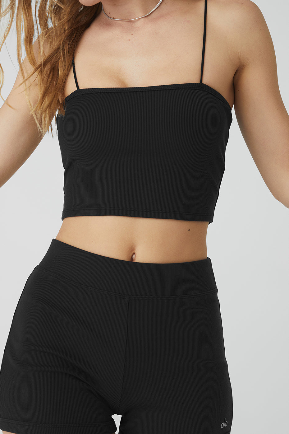 Goddess Ribbed Bandeau Top & Goddess Ribbed High-Waist Hot Short Set - Black