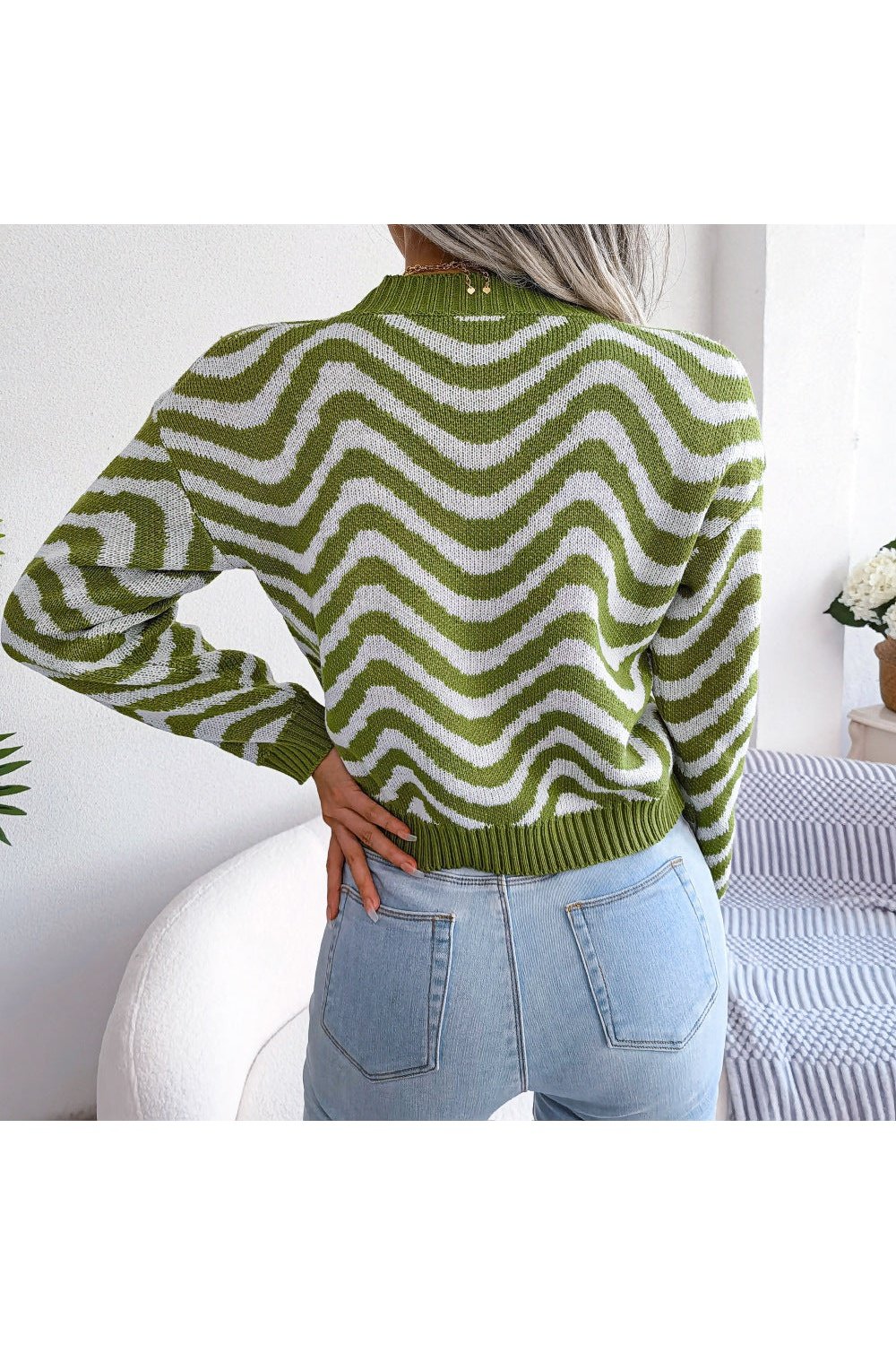 Wavy Stripe Dropped Shoulder Sweater