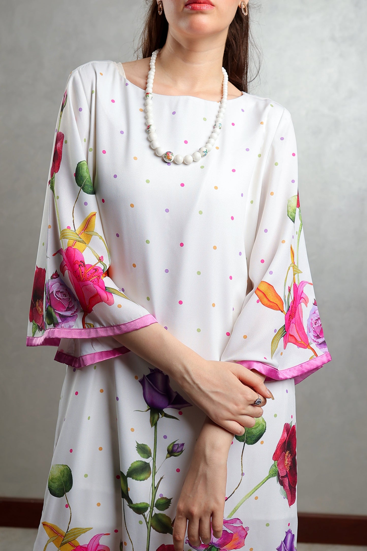 White Multi-Colored Floral Long Shirt