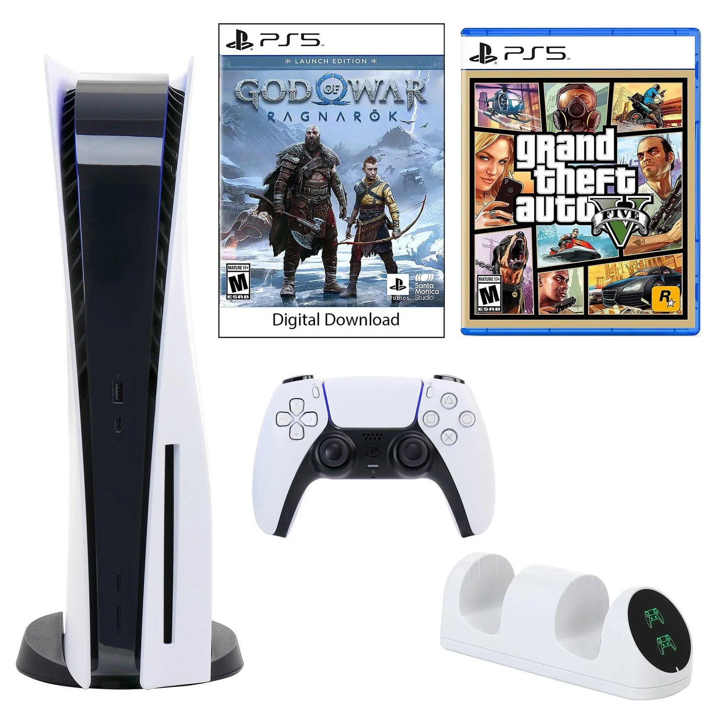 Play Station 5 Core Console with God of War: Ragnarok with Dual Charger and Grand Theft Auto V