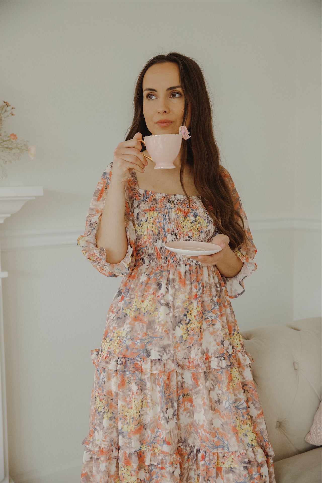 Andrea Floral Puff Sleeve Midi Dress