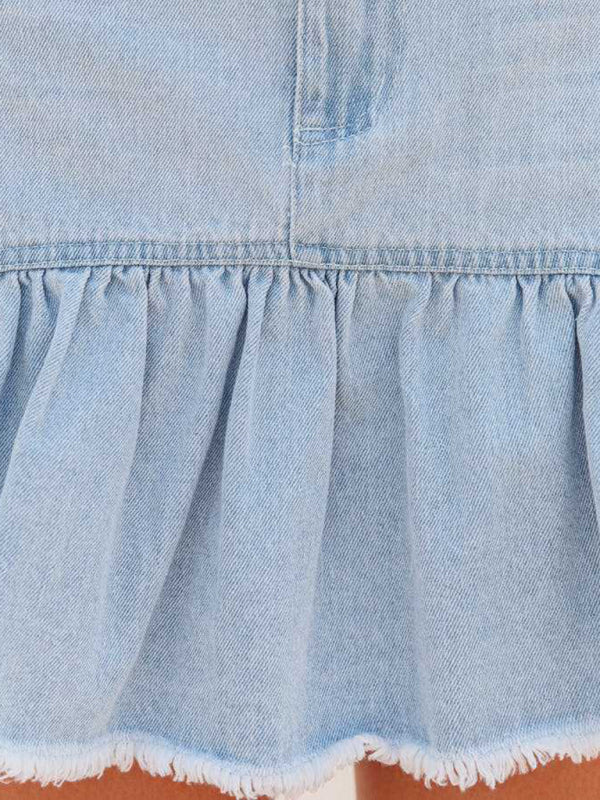Washed denim pleated skirt
