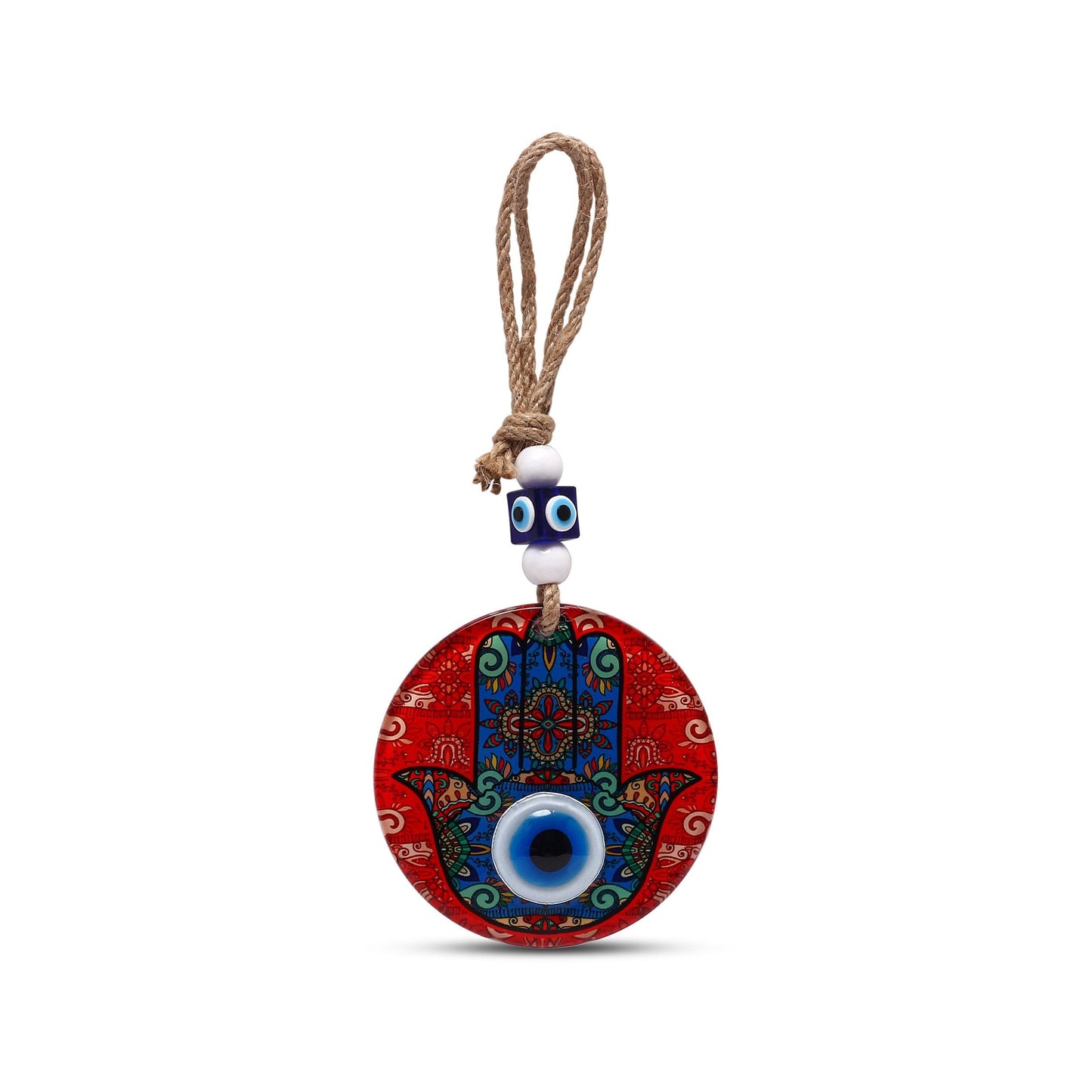 Blue and Red Glass Hamsa Hand Wall Hanging for Home