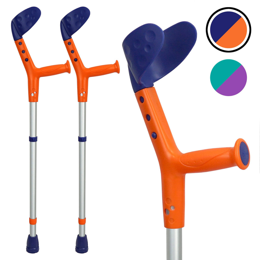 ORTONYX Kids Walking Forearm Crutches with Adjustable Arm Support / Tiki, Blue/Orange