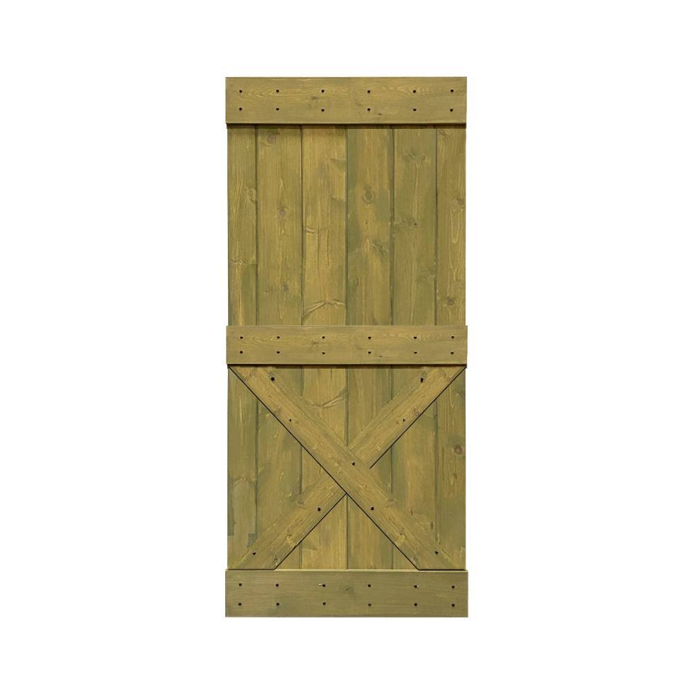 CALHOME Mini x 38 in. x 84 in. Solid Jungle Green Stained Pine Wood Interior Sliding Barn Door Slab
