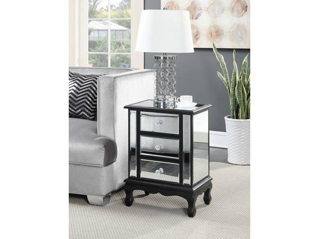 Gold Coast Vineyard 3 Drawer Mirrored End Table U12-139, Black Finish
