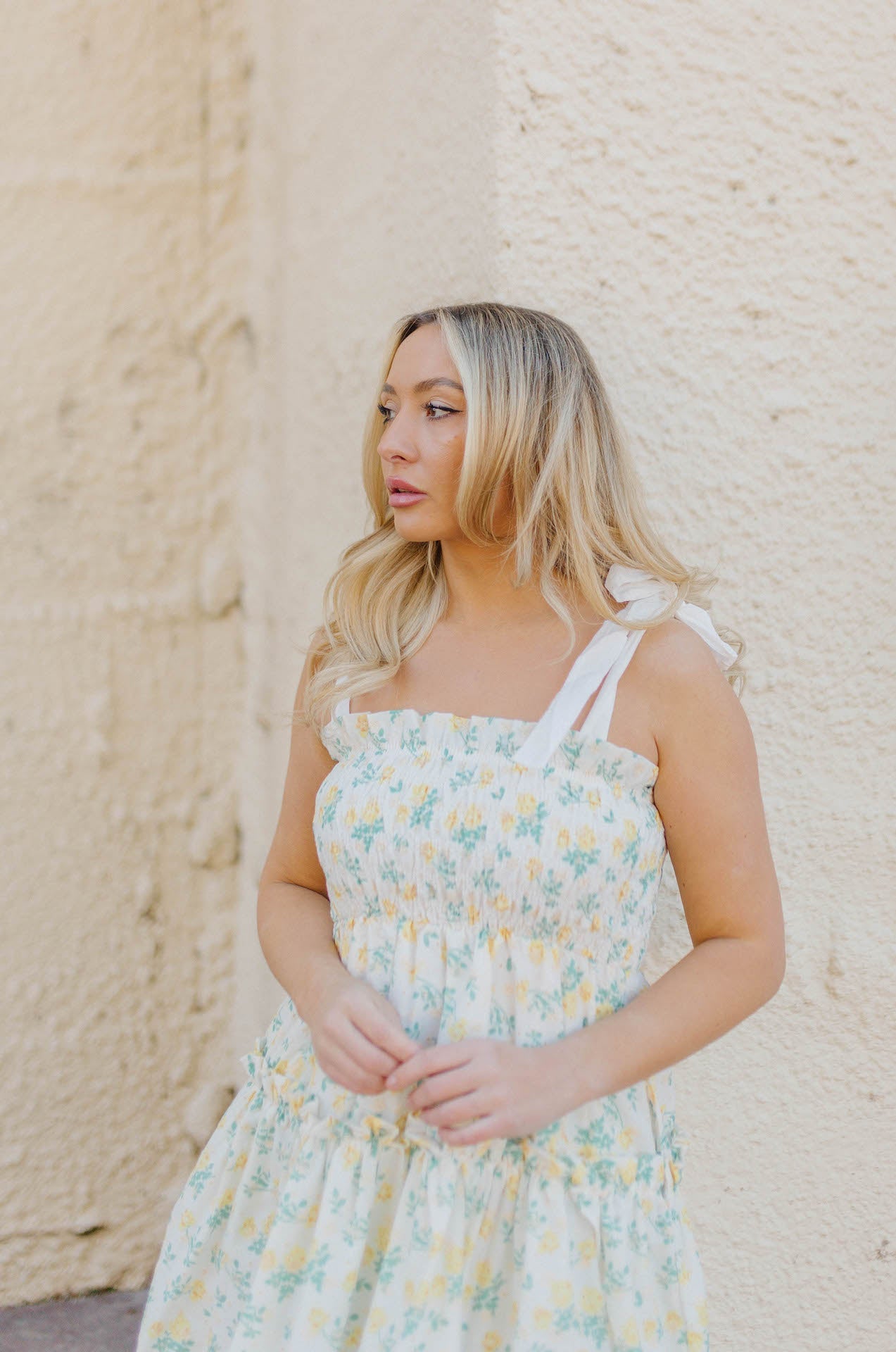 Yours Truly Floral Print Smocked Midi Dress