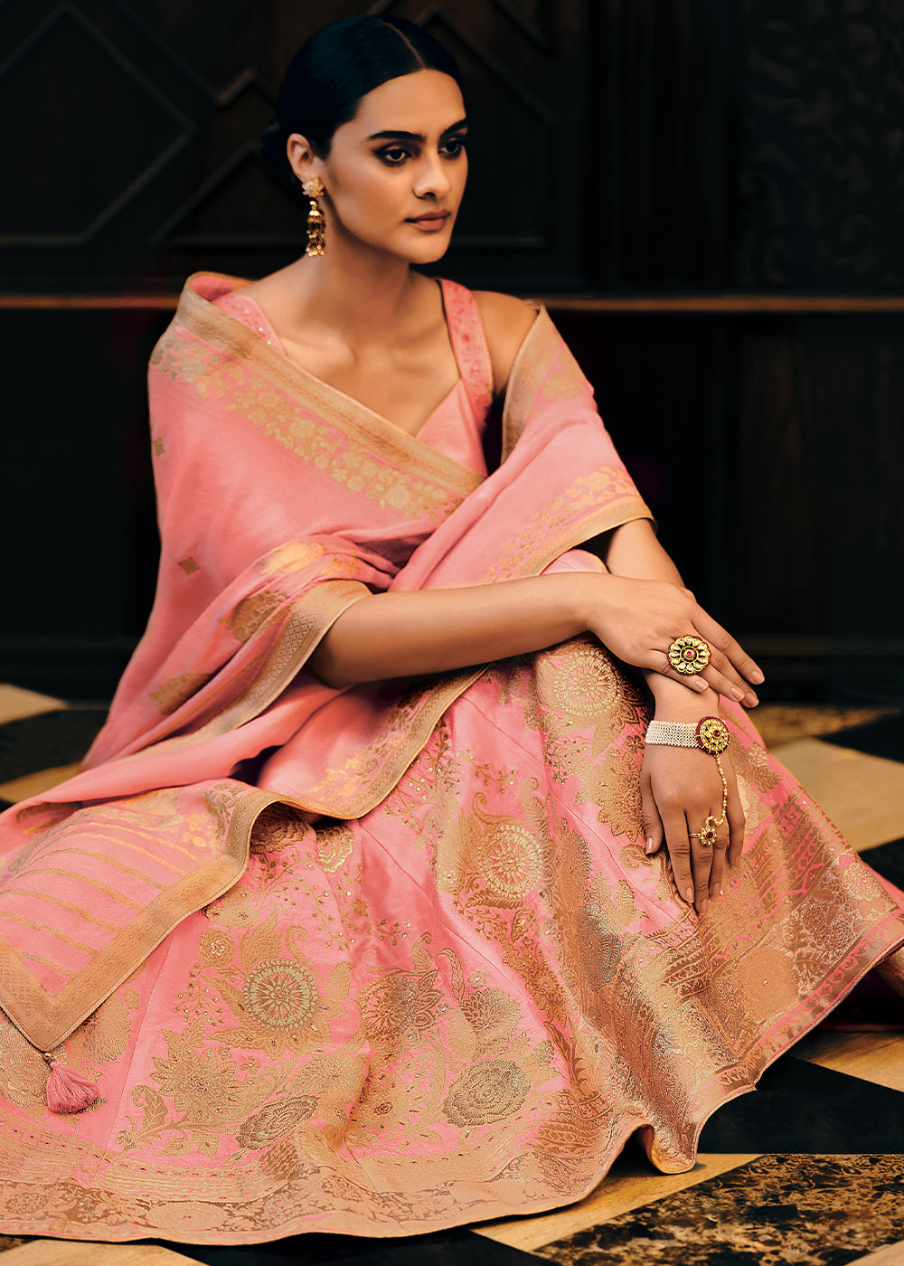 Rose Pink Viscose Silk Lehenga Choli With Heavy Handwork Embroidery