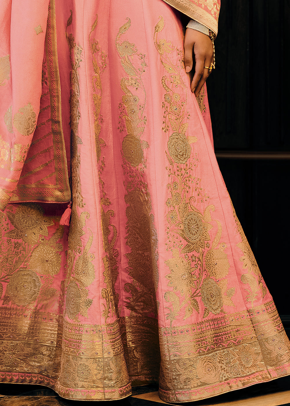 Rose Pink Viscose Silk Lehenga Choli With Heavy Handwork Embroidery