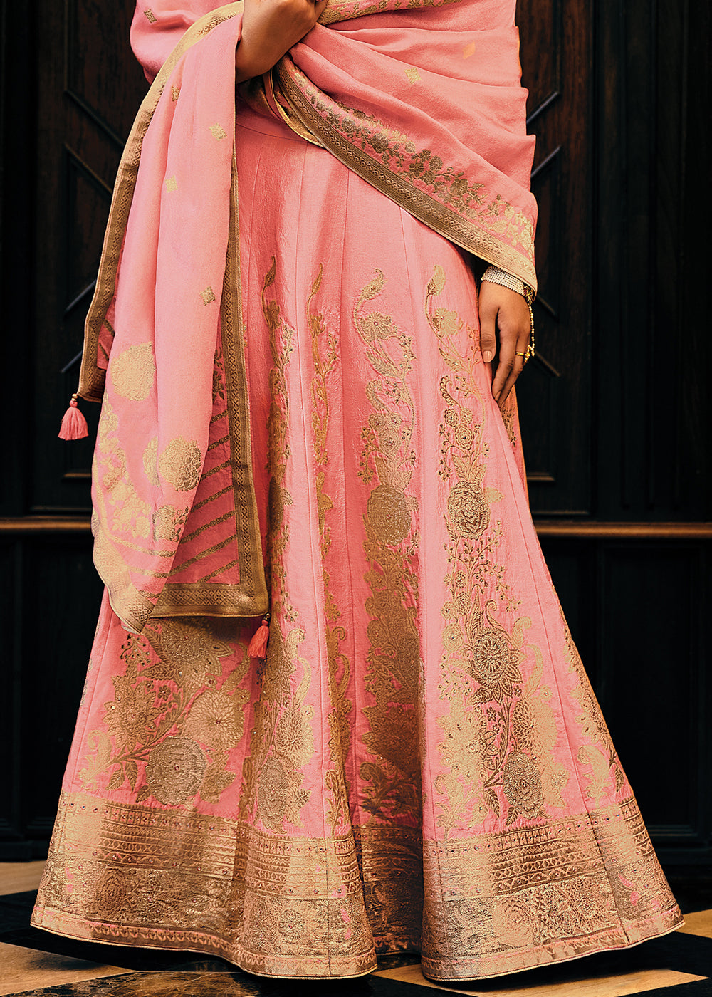 Rose Pink Viscose Silk Lehenga Choli With Heavy Handwork Embroidery