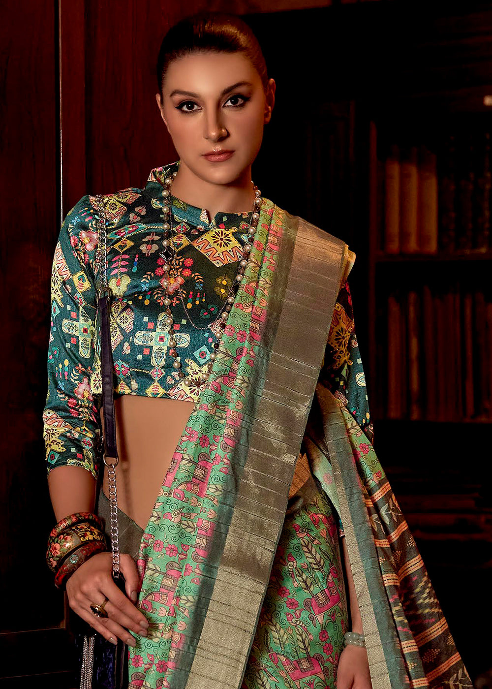 Light Green Printed Zari woven Silk Saree