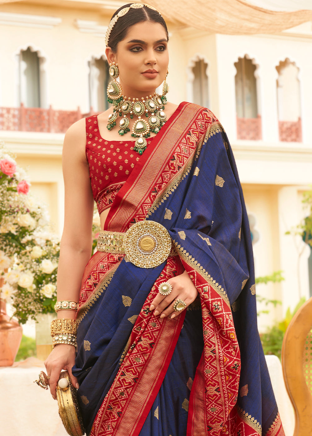 Berry Blue Printed Patola Silk Saree