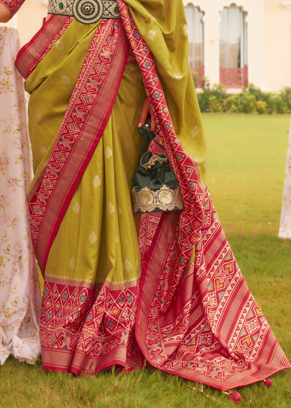 Avocado Green Printed Patola Silk Saree